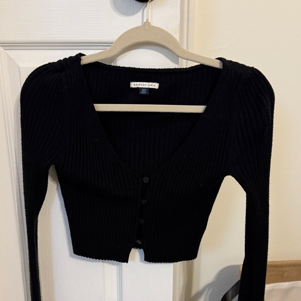 American Eagle Black Ribbed Cardigan